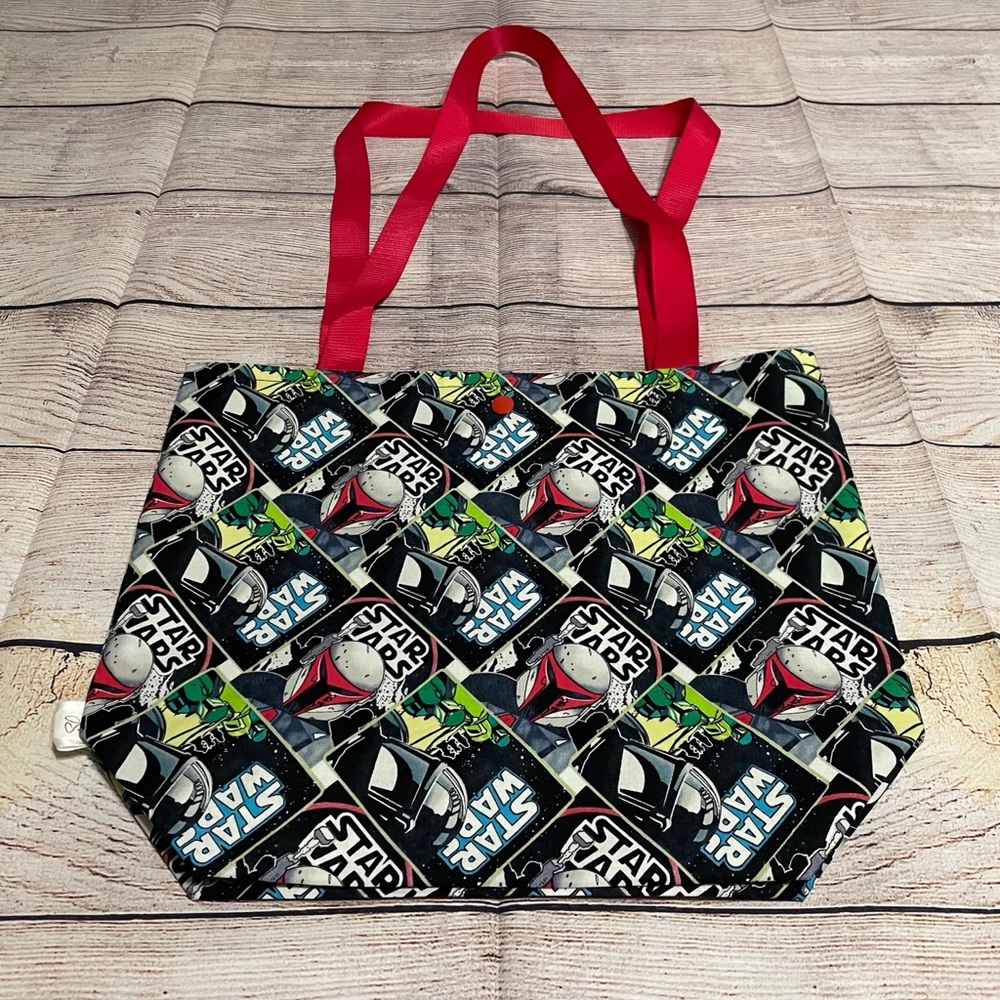 Star Wars Patterned Tote Bag with Vibrant Red Straps